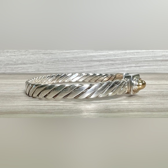 Vintage Handmade Sterling Silver & 18K Yellow Gold Twisted Cuff Bracelet - Picture 5 of 8